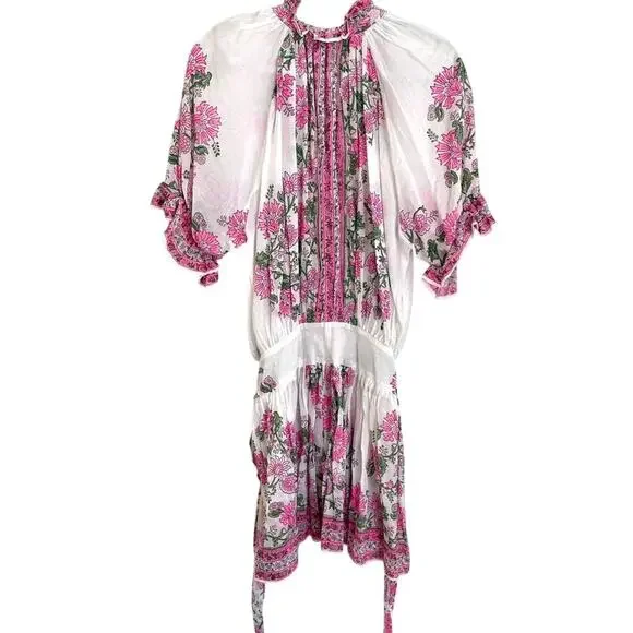Juliet Dunn Blouson Mini Dress With Pink Floral Rose Print Cotton Tuckernuck - Picture 13 of 15